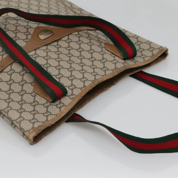 GUCCI GG Plus Supreme Web Sherry Line Tote Bag PVC Beige Gold Auth BA5355 - Picture 7 of 15